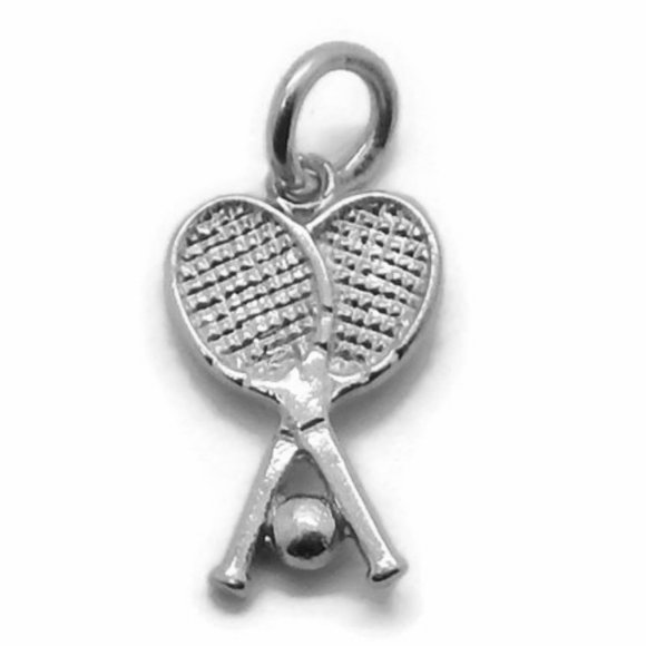Jewelry - Crossed Tennis Rackets With Ball Pendant Charm .92